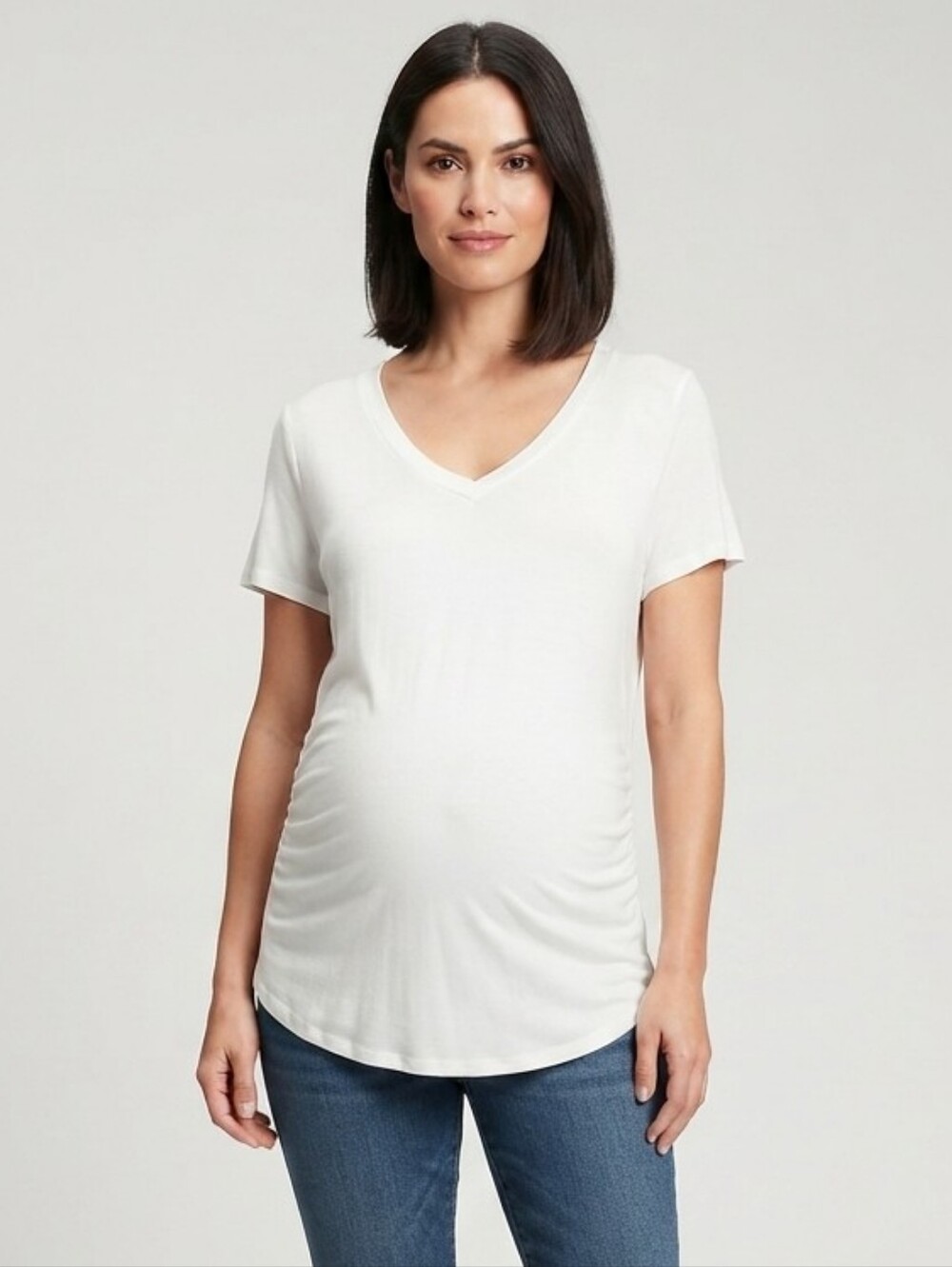 George Maternity White V-Neck Short Sleeve Ruched T-Shirt XL/TG